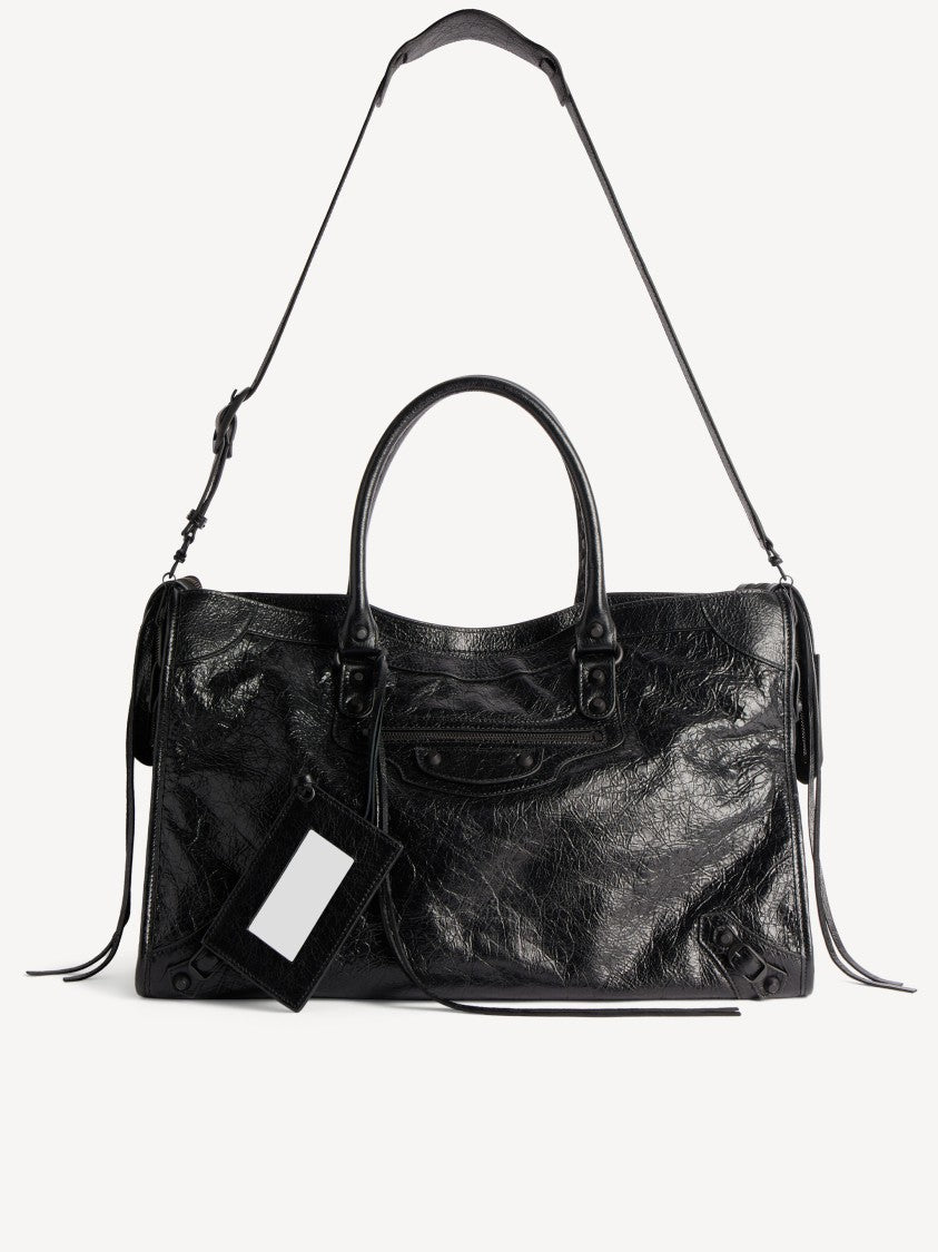 Balenciaga Large Rectangular Leather Tote Bag With Glossy Finish