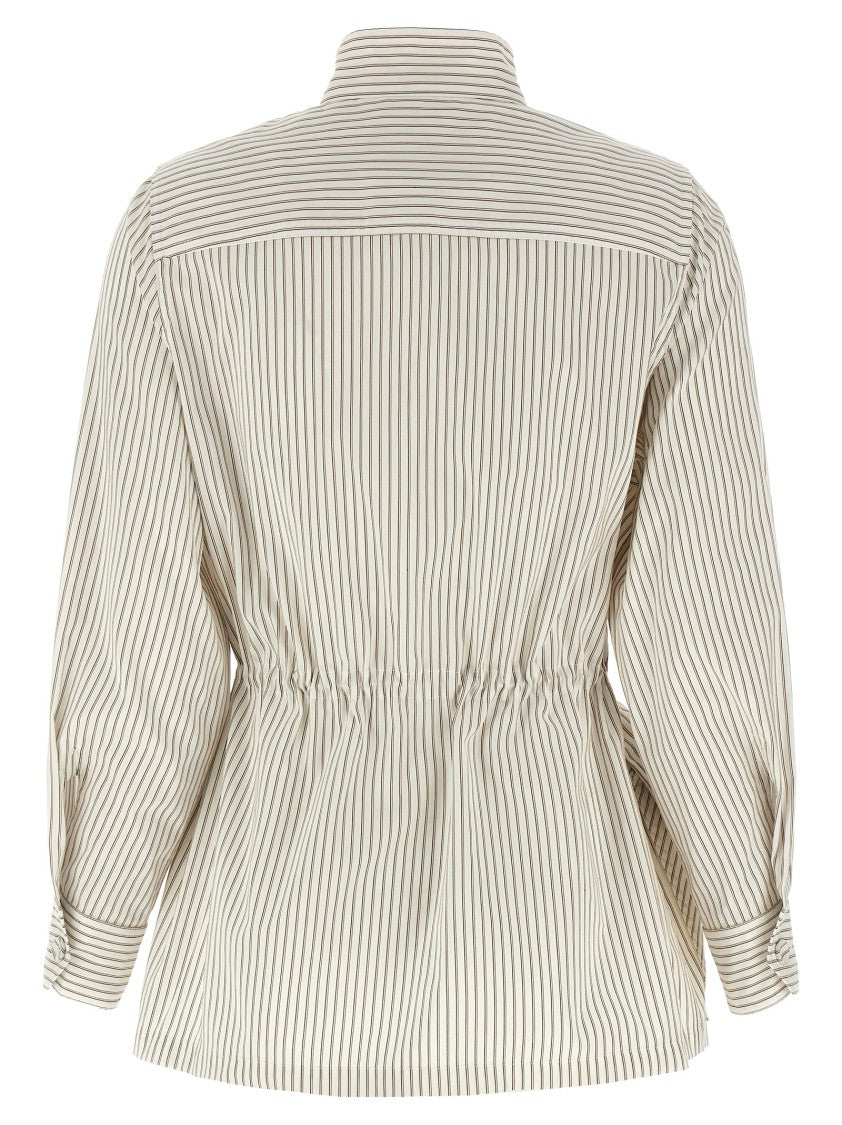 Fendi Contrasting Striped Cotton-Silk Blouson With Mandarain Collar