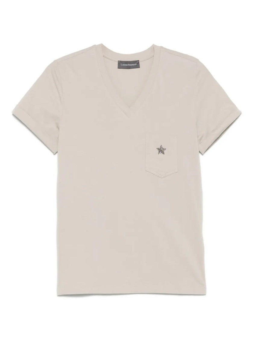 Lorena Antoniazzi Taupe Star-Appliqué T-Shirt
