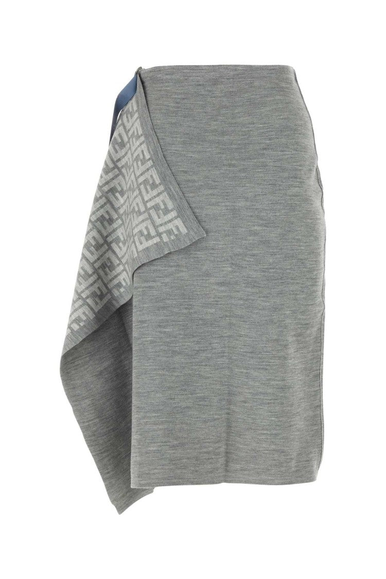 Fendi Melange Grey Wool Blend Skirt