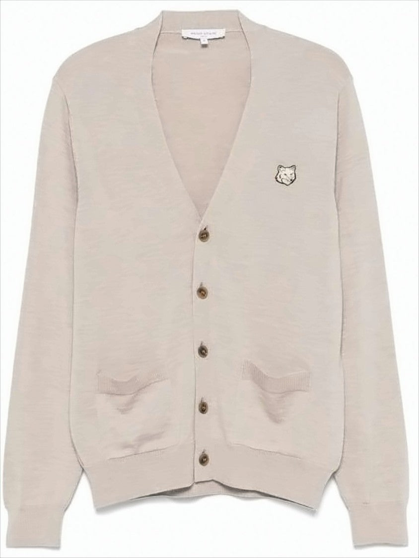 Maison Kitsuné Classic V-Neck Wool Cardigan With Embroidered Emblem