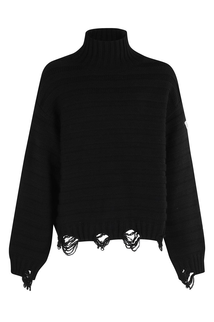 Mm6 By Maison Margiela Textured Knit Pullover With Frayed Hem