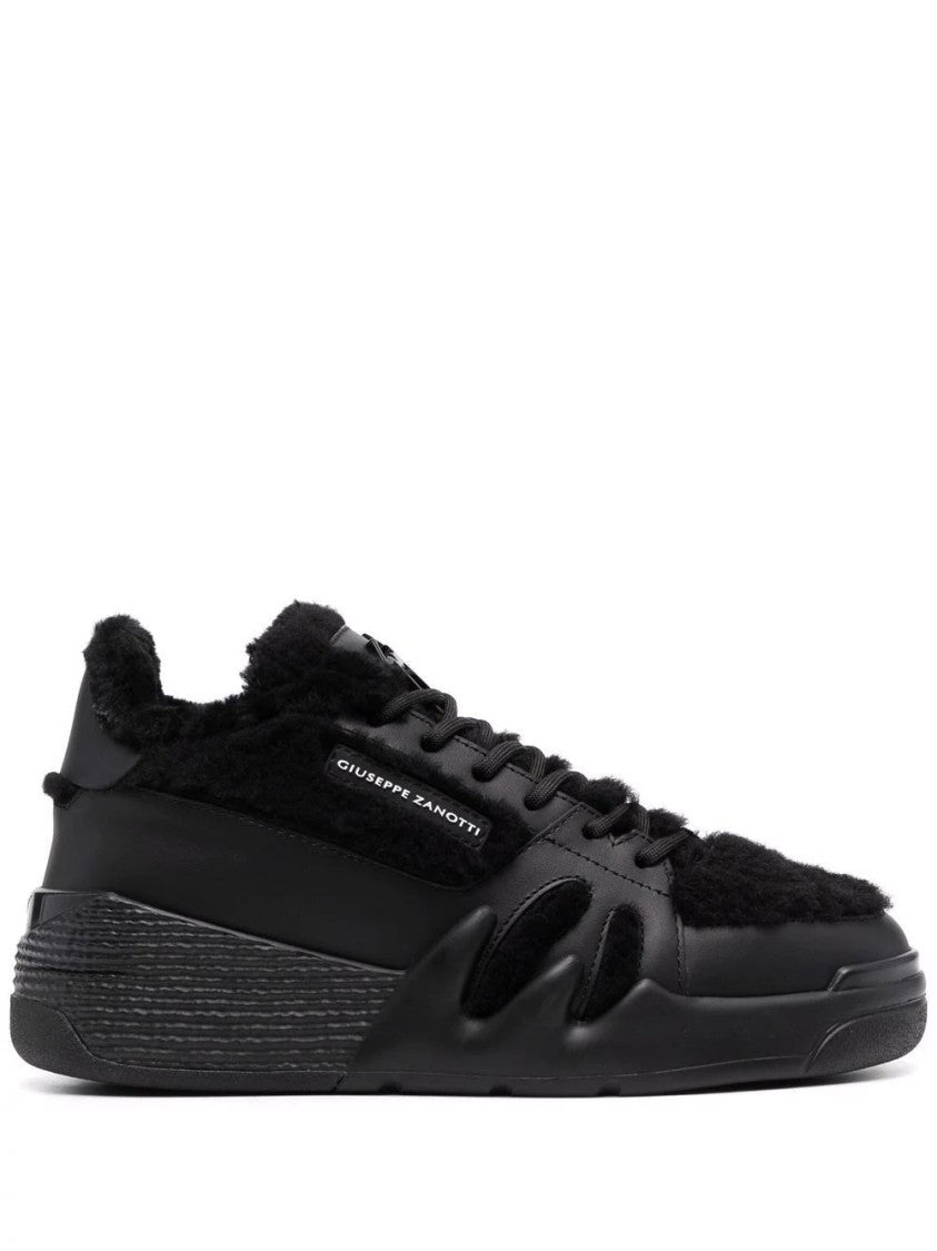 Giuseppe Zanotti Low-Cut Black Trainers With Plush Fur Accents