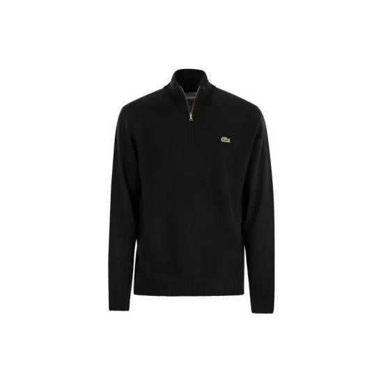 Lacoste Minimalist Black Turtleneck Sweater With Half-Zip Closure