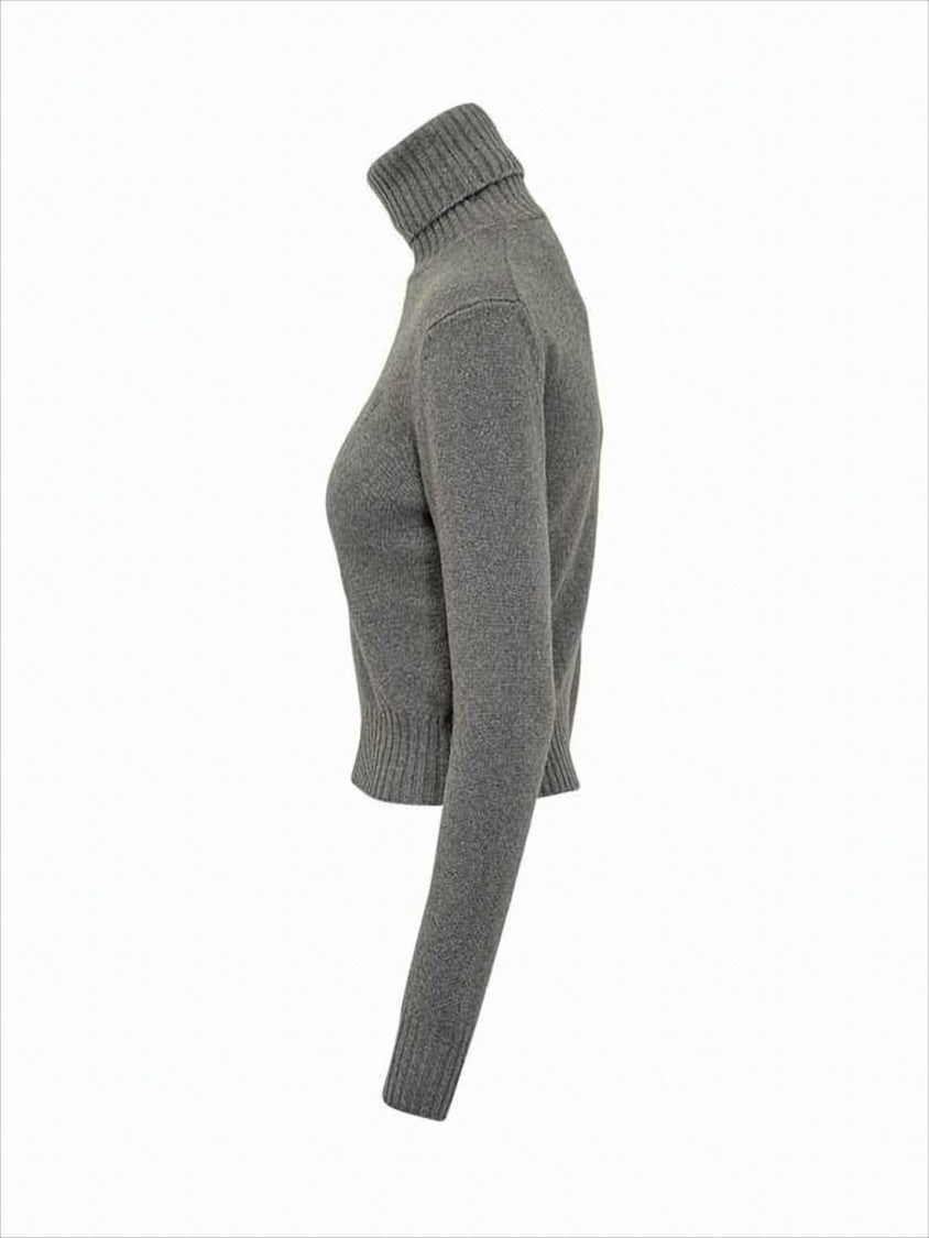 Ami Cropped Cashmere Turtleneck Sweater With Ribbed Details