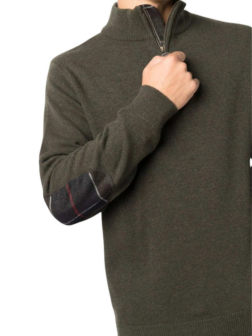Barbour Zip-Up Wool Jumper With Plaid Accents And Ribbed Finish