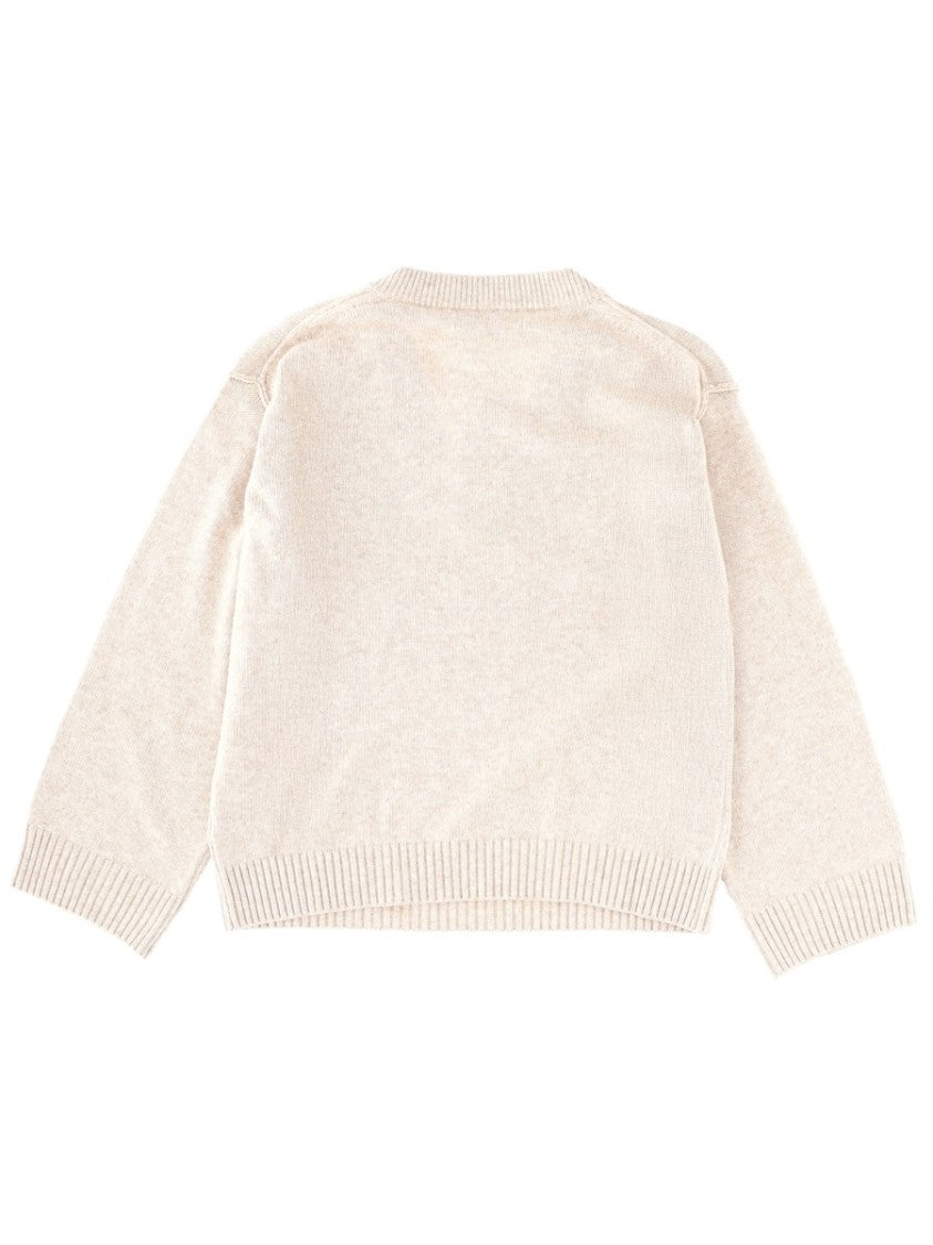 Ganni Textured Knit V-Neck Logo Sweater