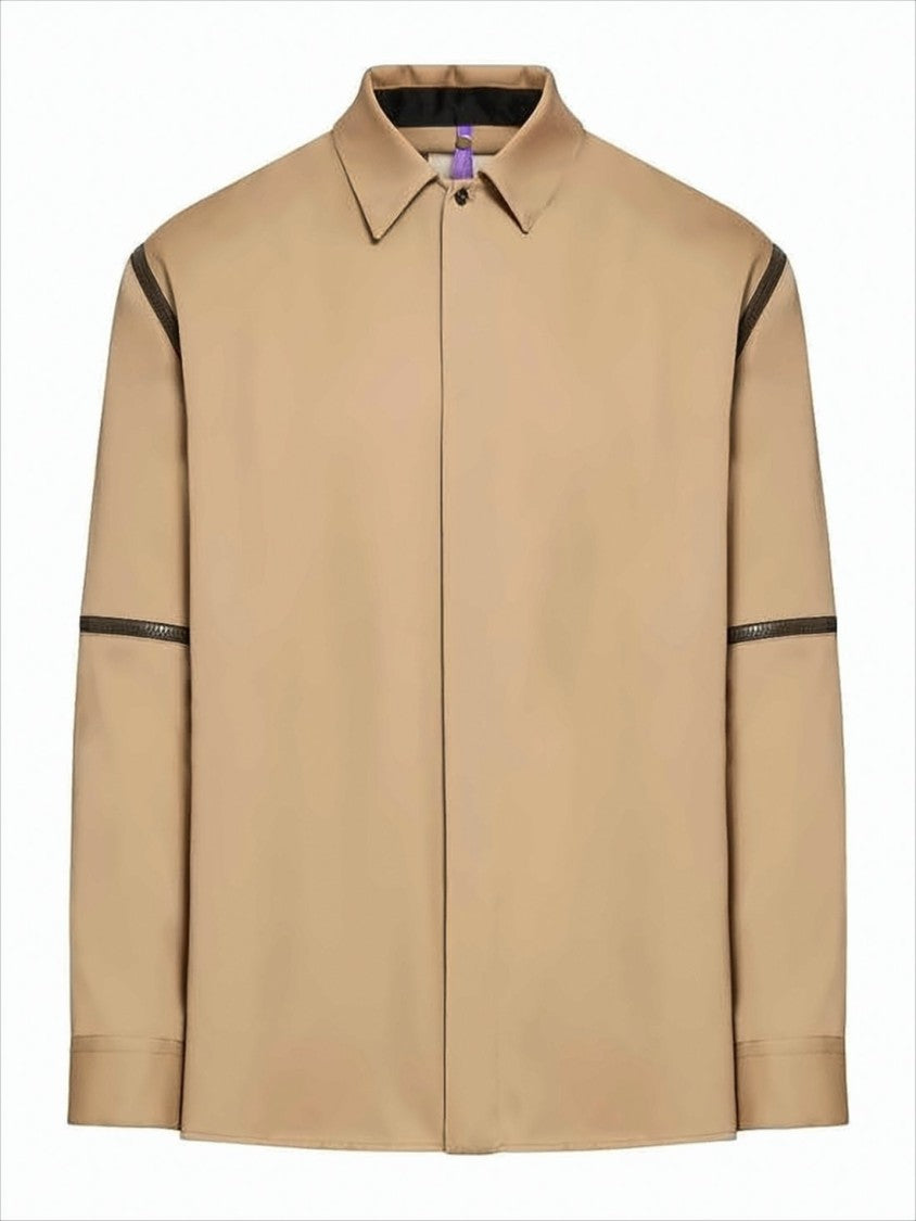 Oamc Brown Long-Sleeve Vegan Wool Shirt With Geometric Stripes