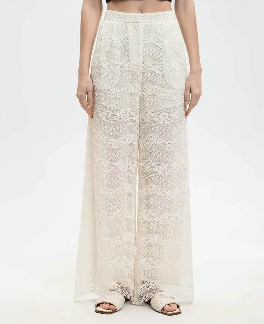 Twin-Set Palazzo Perforated Fabric High Trousers