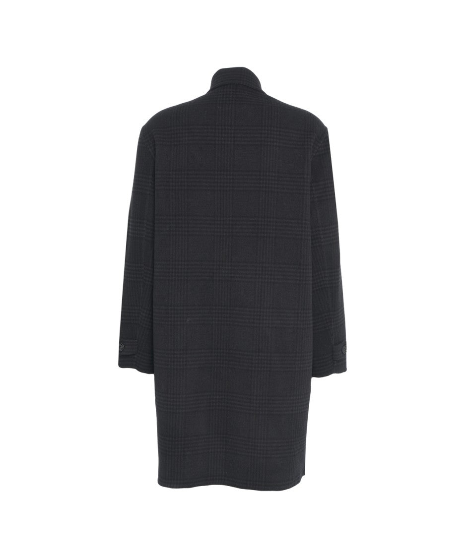 Paolo Pecora Double-Breasted Nero Checkered Wool Coat
