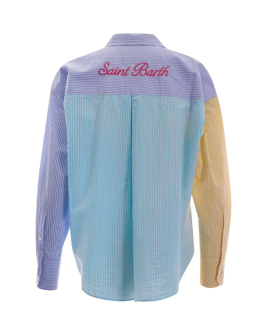 Mc2 Saint Barth Colorblock Striped Seersucker Shirt By Mc2 Saint Barth