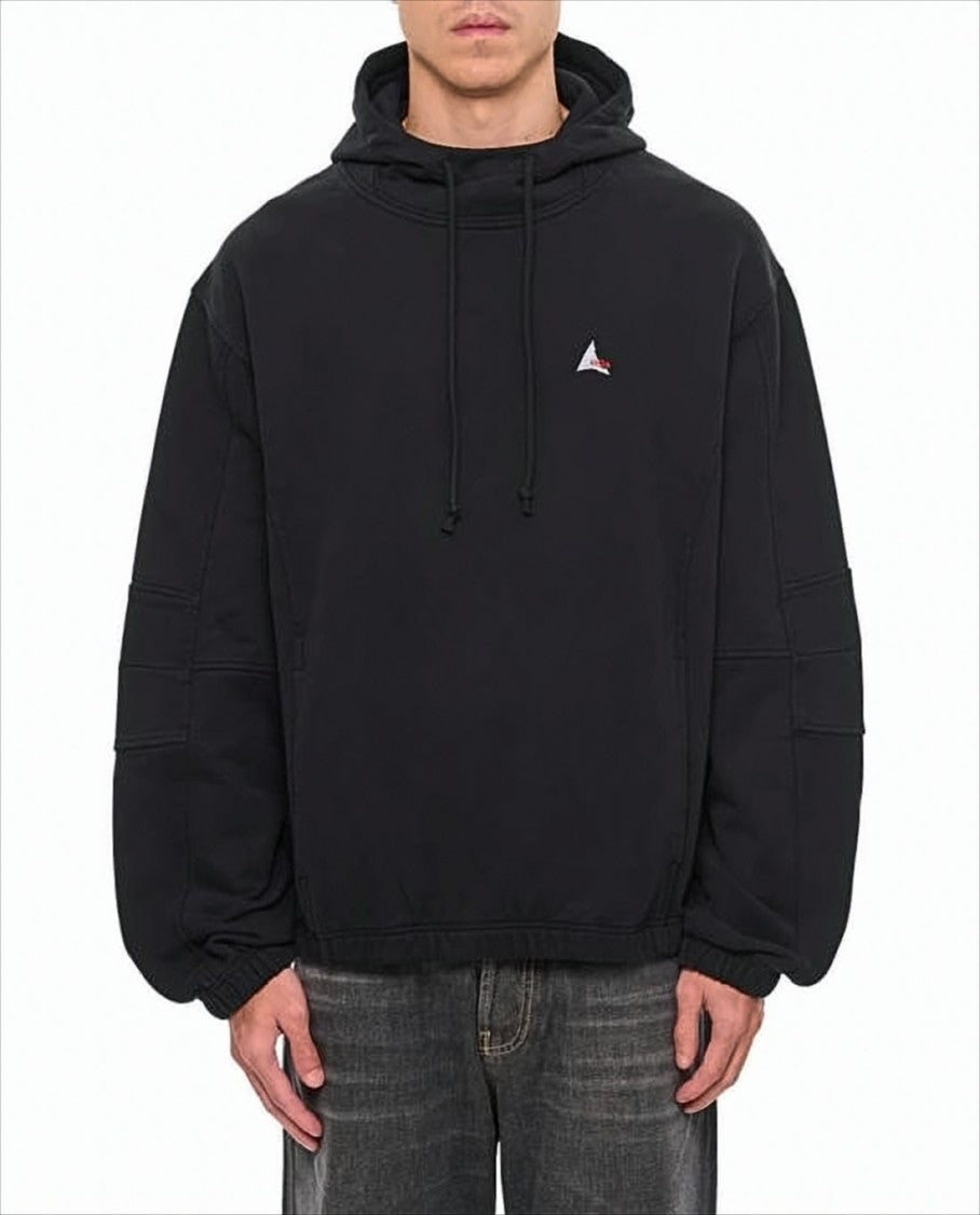 Roa Relaxed-Fit Black Hoodie With Drawstring And Embroidered Details