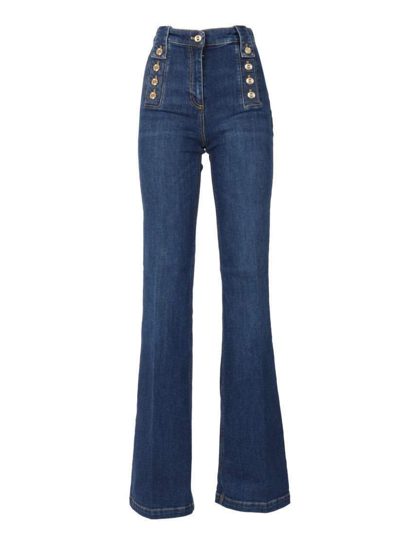 Elisabetta Franchi Flared High-Waisted Jeans With Decorative Button Detail