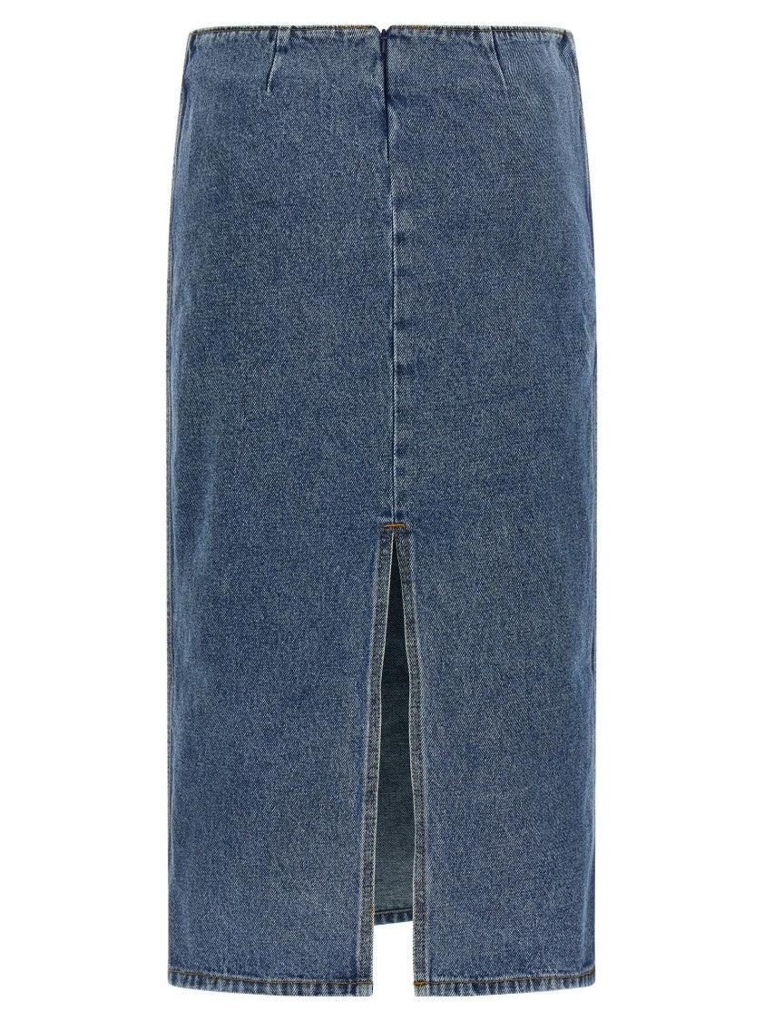 Magda Butrym Contrast-Stitched Cotton Denim Midi Skirt