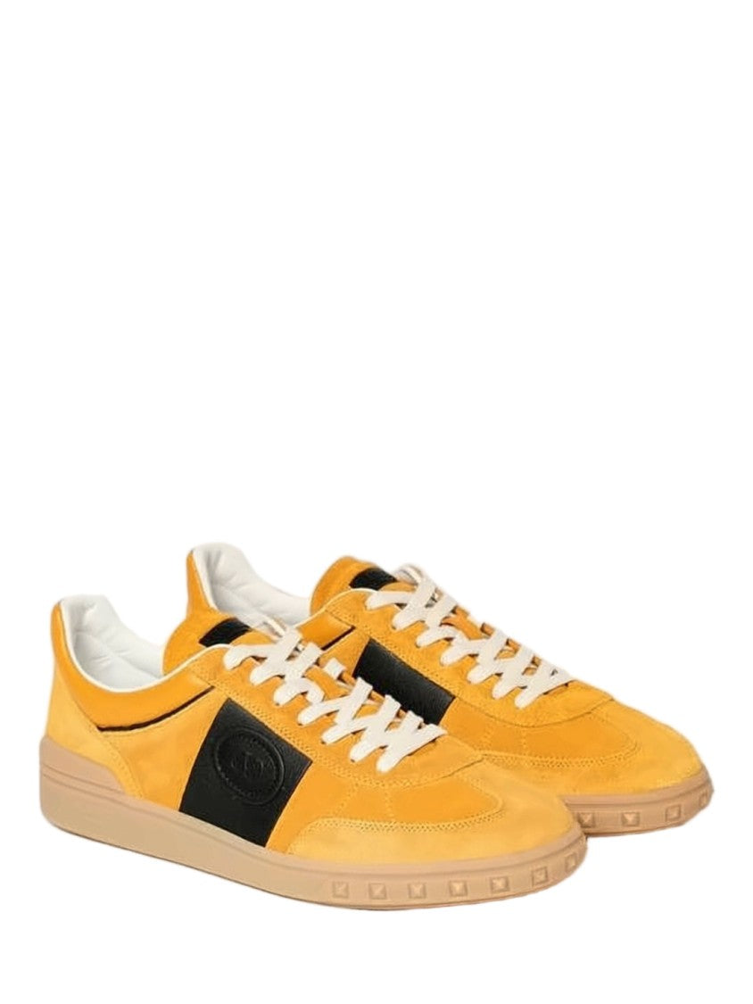 Valentino Garavani Vibrant Yellow Suede Sneakers With Black Panel