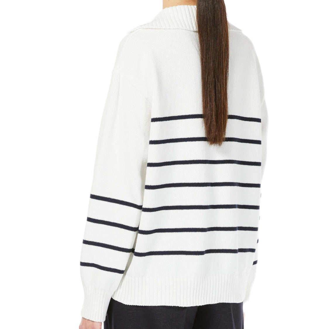 Max Mara Relaxed Fit V-Neck Sweater With Striped Detail