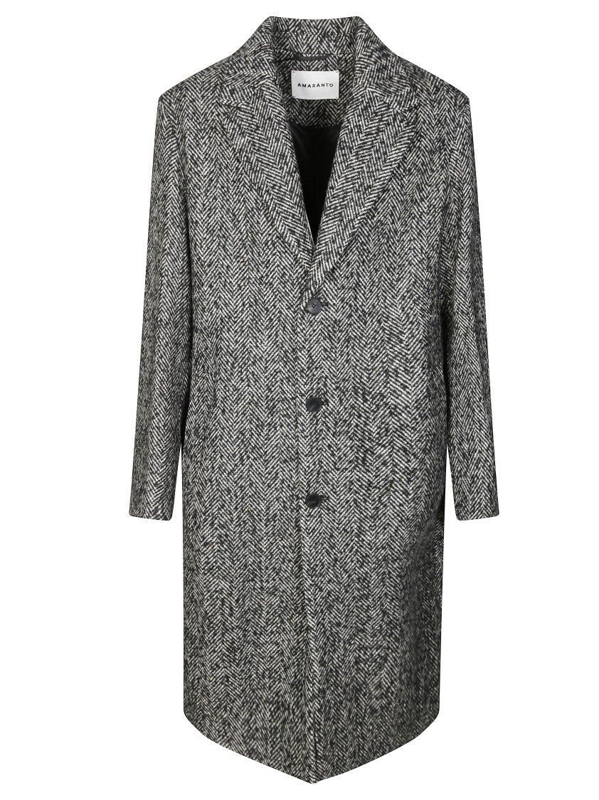 Amaranto Men's Long Herringbone Coat With Tailored Fit