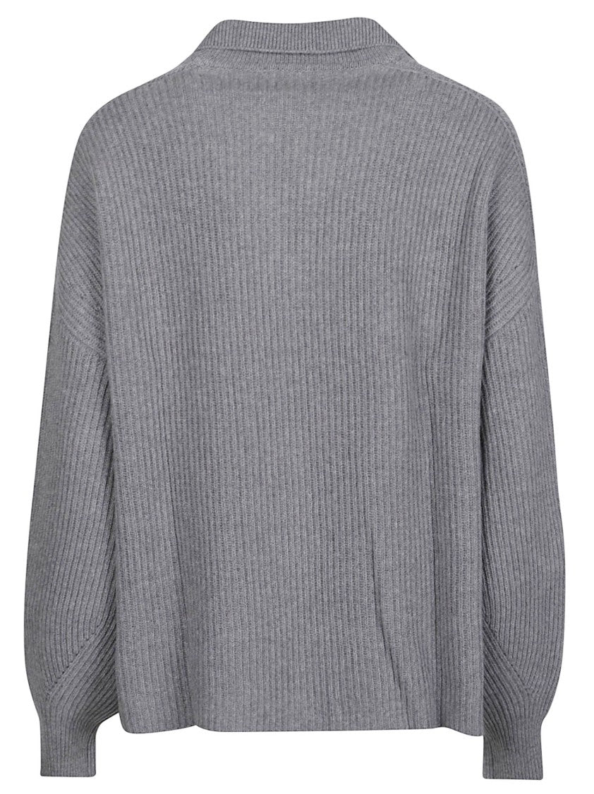 Drumohr Polo Boxy V-Neck Wool-Cashmere Sweater