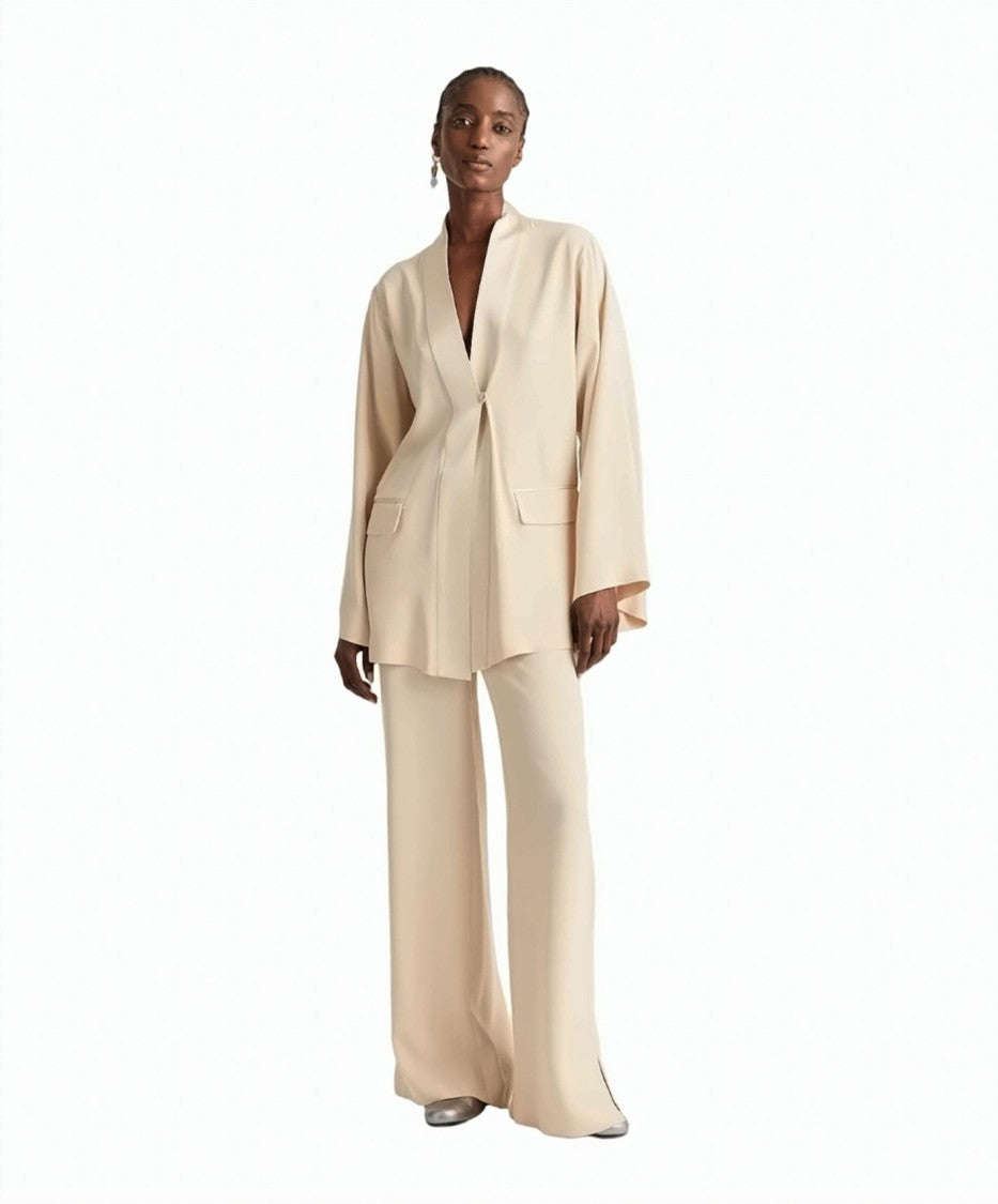 Momonì Envers Satin Contrasting Kimono Collar Long Evening Blazer