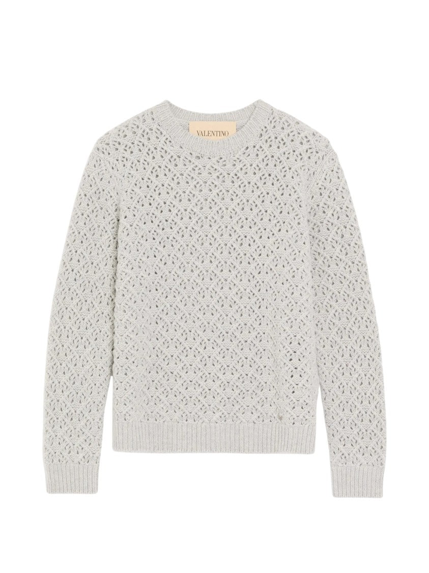 Valentino Perforated Diamond Knit Wool And Cashmere Jumper With Metallic Detail