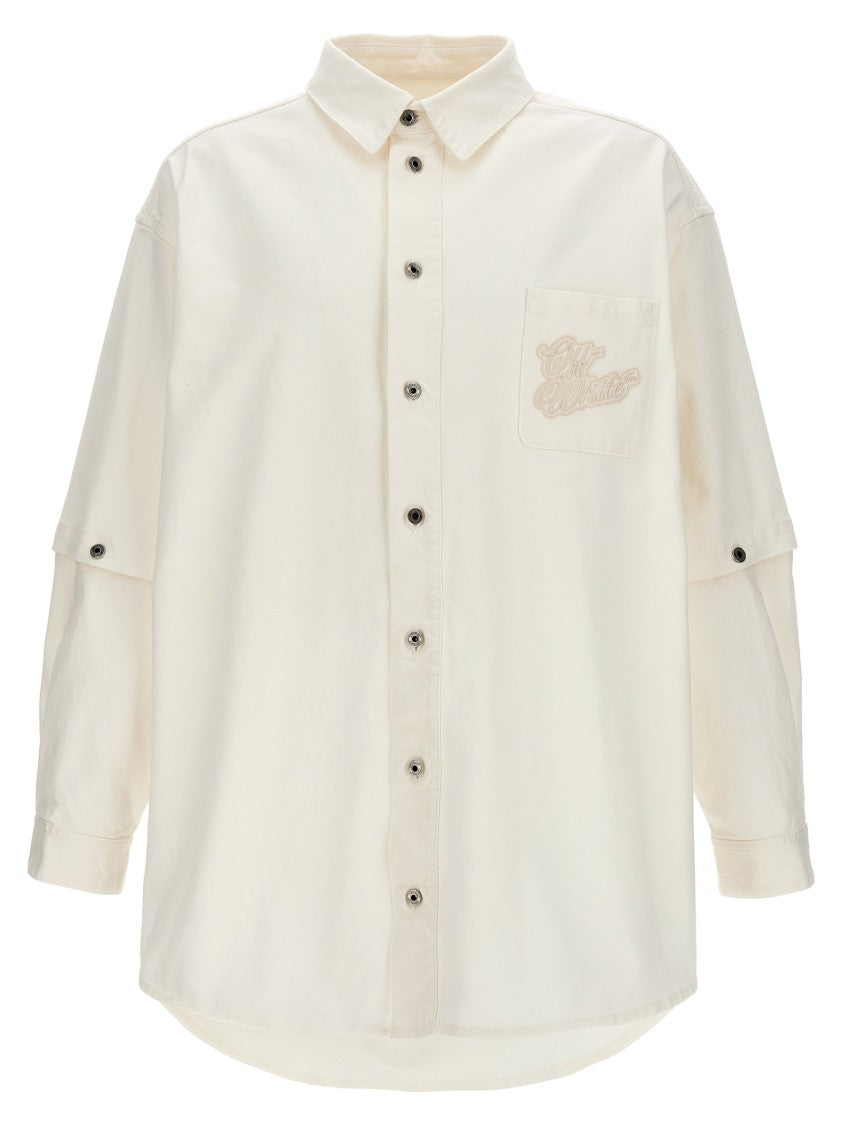 Off-White Denim Overshirt With Button Sleeve Detail