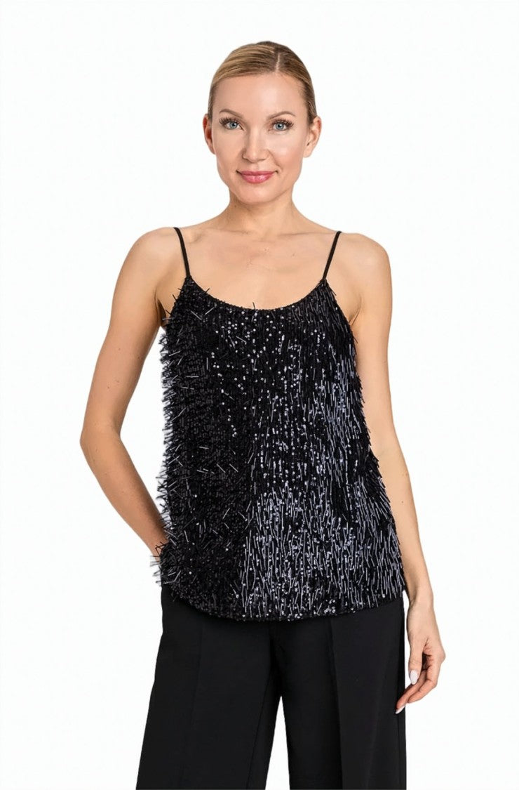 Twin-Set Black Sequin Embellished Beaded Sleeveless Top