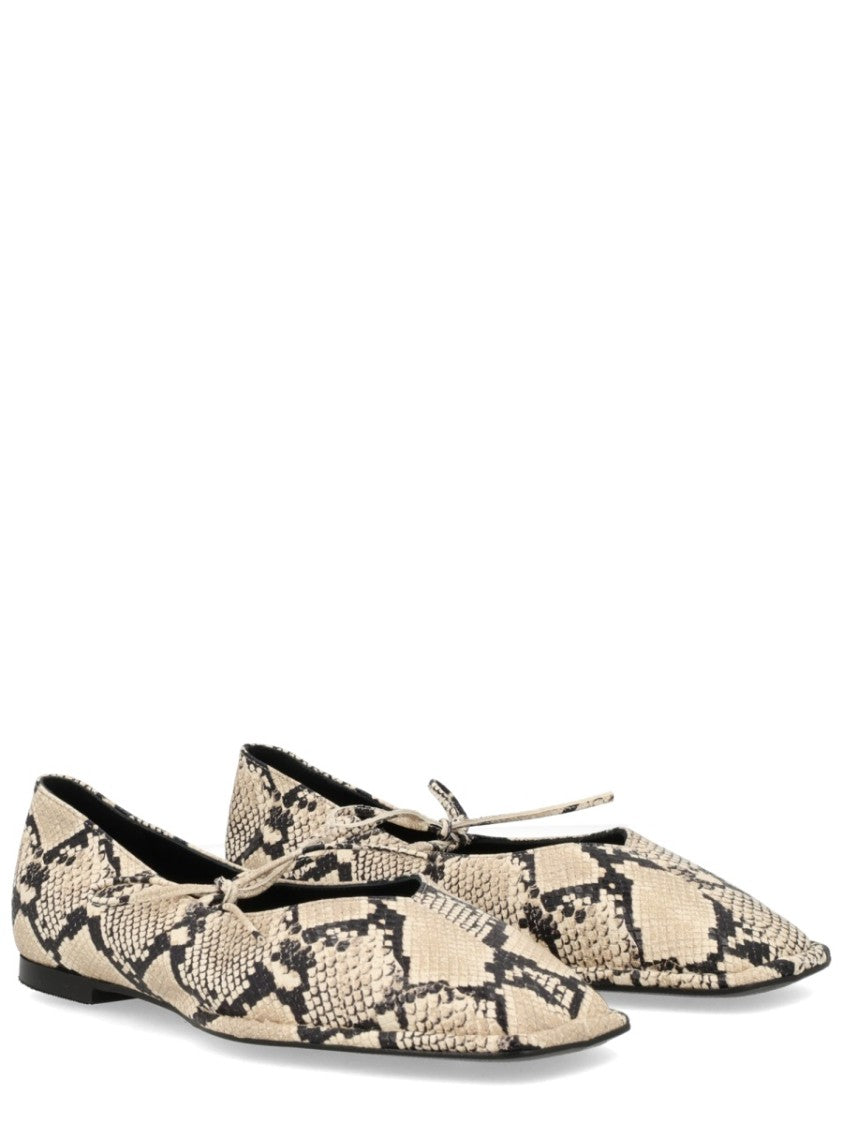 Alohas Natural Tabi Snakeskin Pattern Bow Flats
