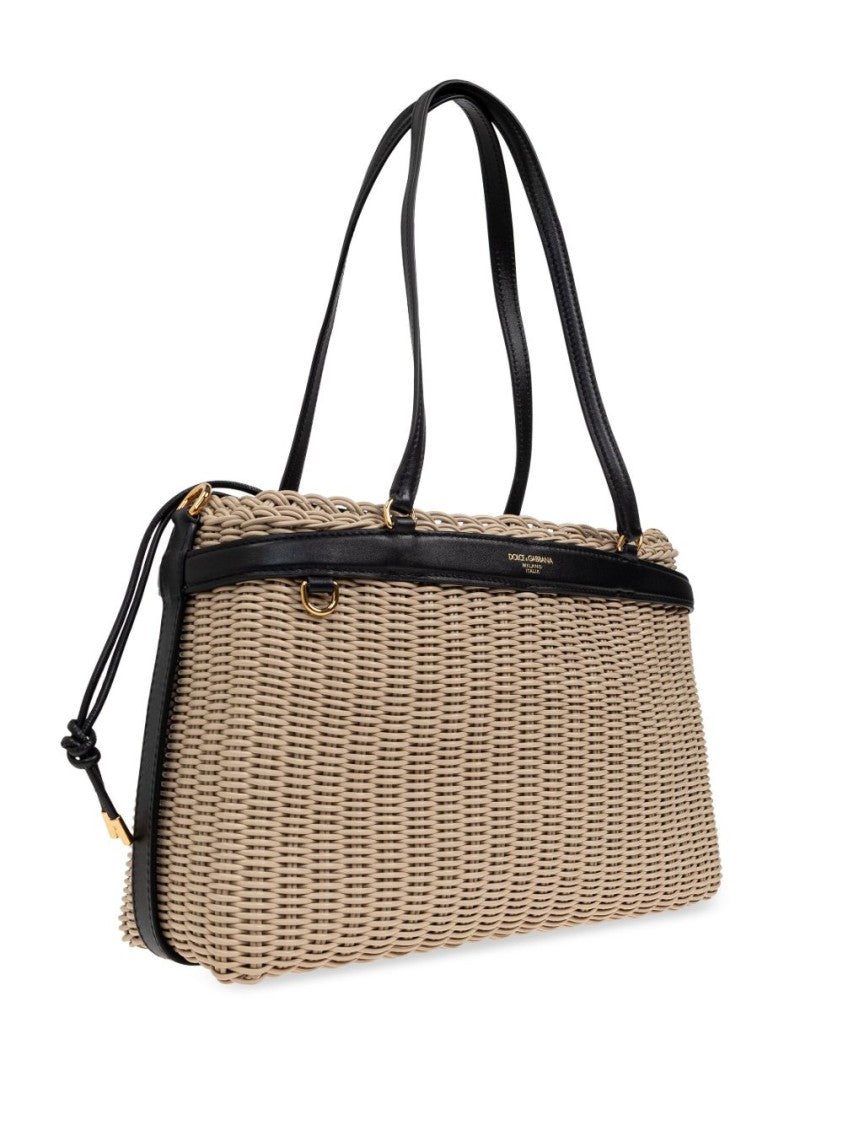 Dolce & Gabbana Woven Structured Handbag With Black Leather Accents