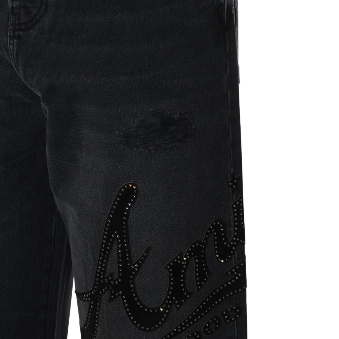 Amiri Relaxed Straight-Leg Distressed Studded Jeans