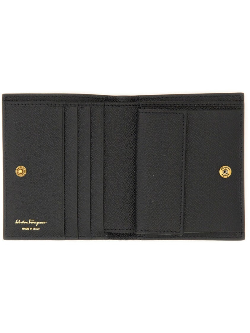 Ferragamo Textured Leather Wallet With Gold-Tone Gancini Clasp