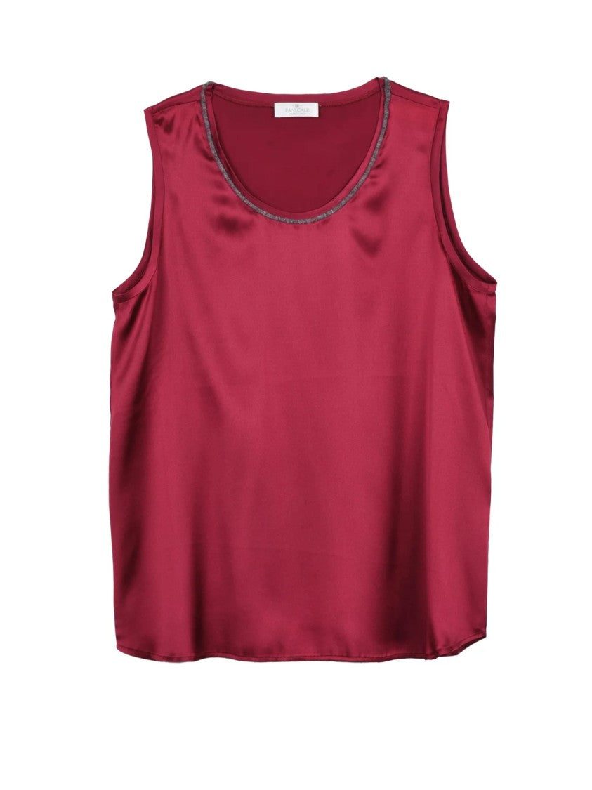 Panicale Red Satin Silk-Blend Top