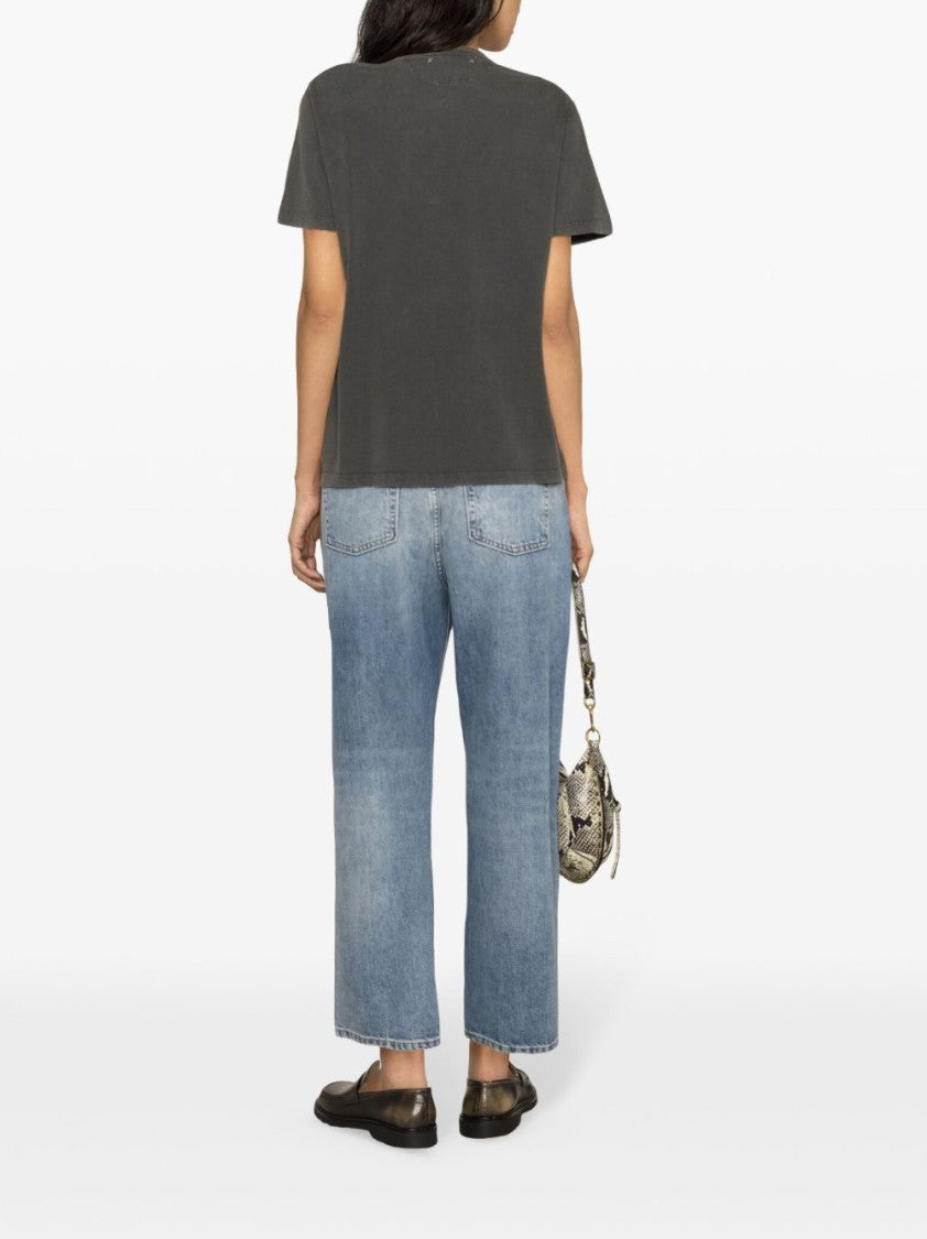 Golden Goose Distressed Grey Cotton T-Shirt With Crystal Embellishments