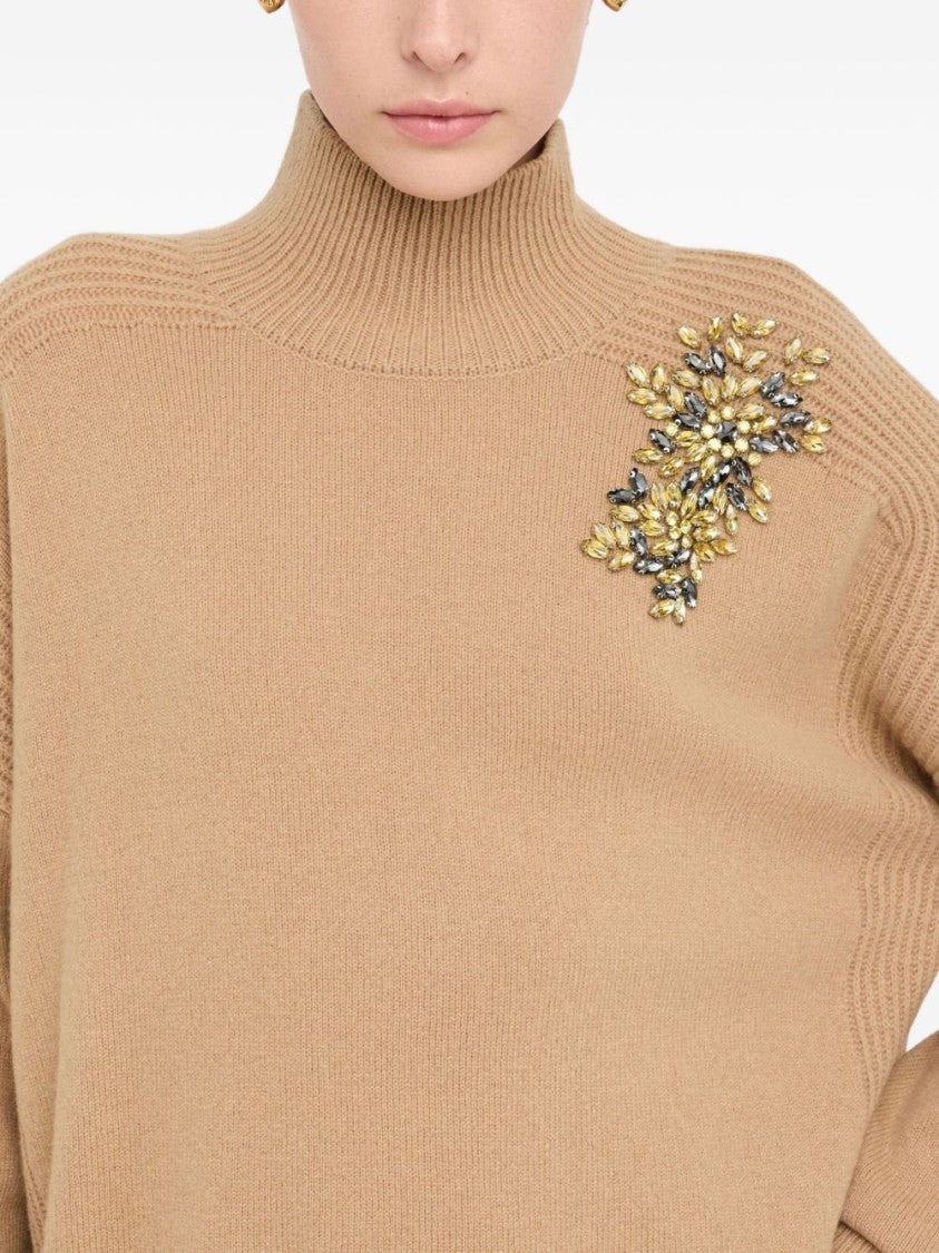 Liu Jo Beige Wool Sweater With High Ribbed Neckline