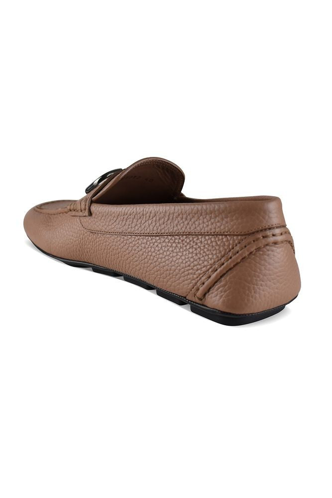 Valentino Garavani Camel Grained Leather Vlogo Loafers