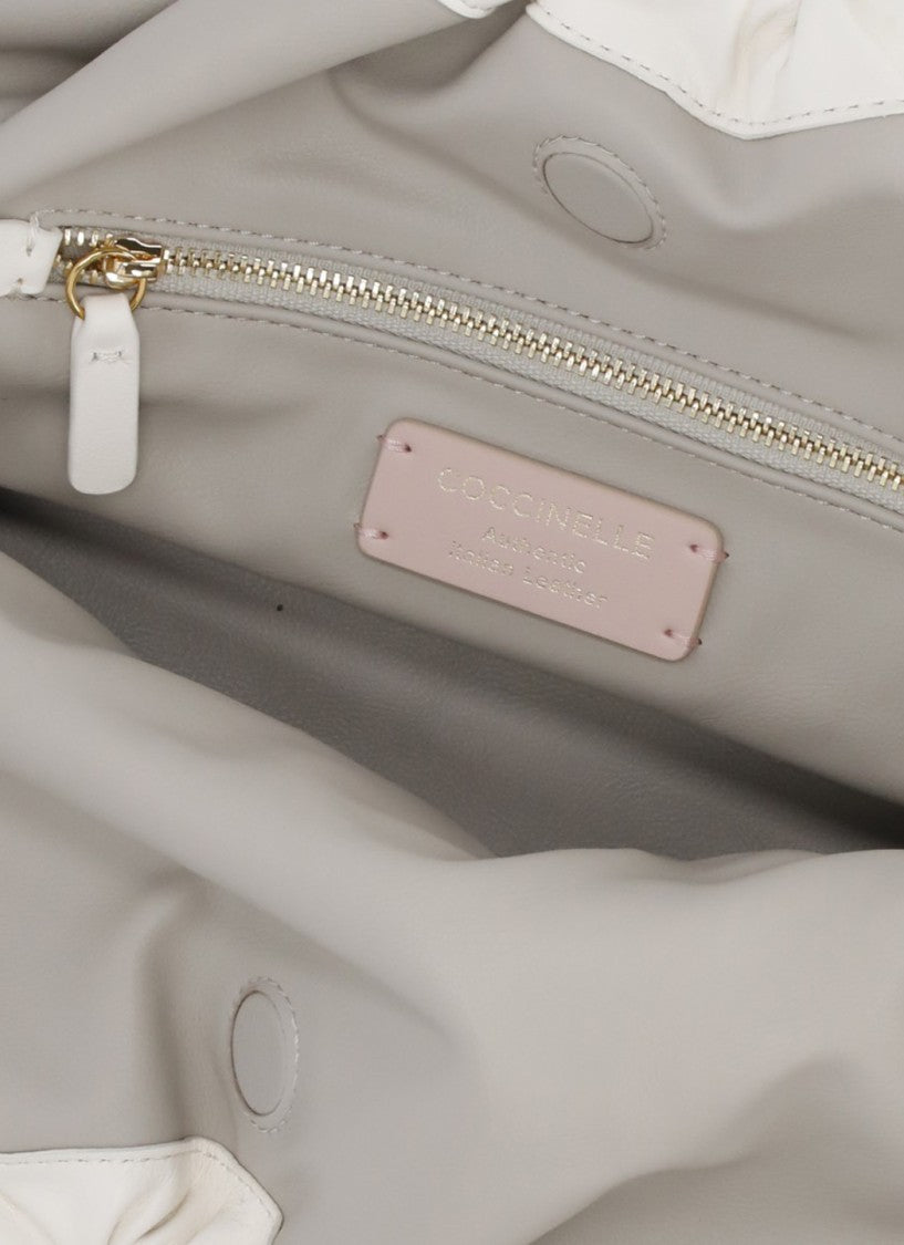 Coccinelle Medium Ivory Leather Shoulder Bag With Gold-Tone Accents