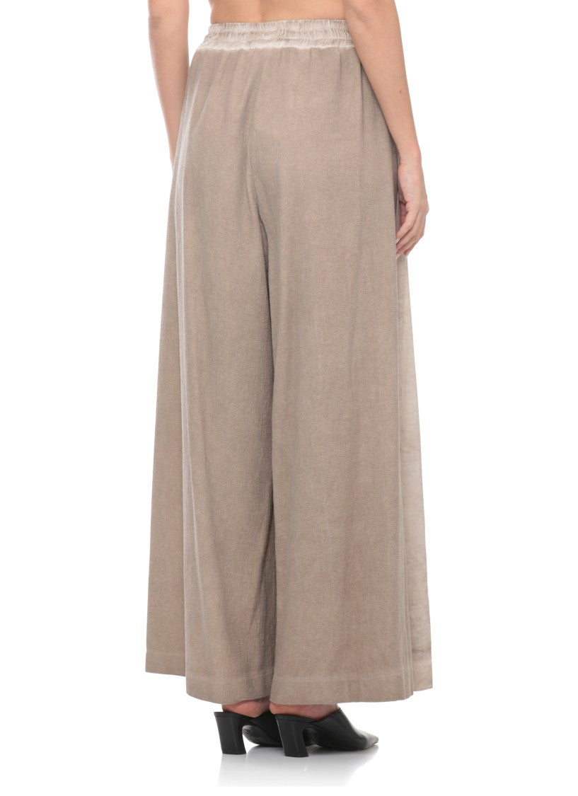 Sanctamuerte Brown Cotton Elastic Waist Wide-Leg Pants