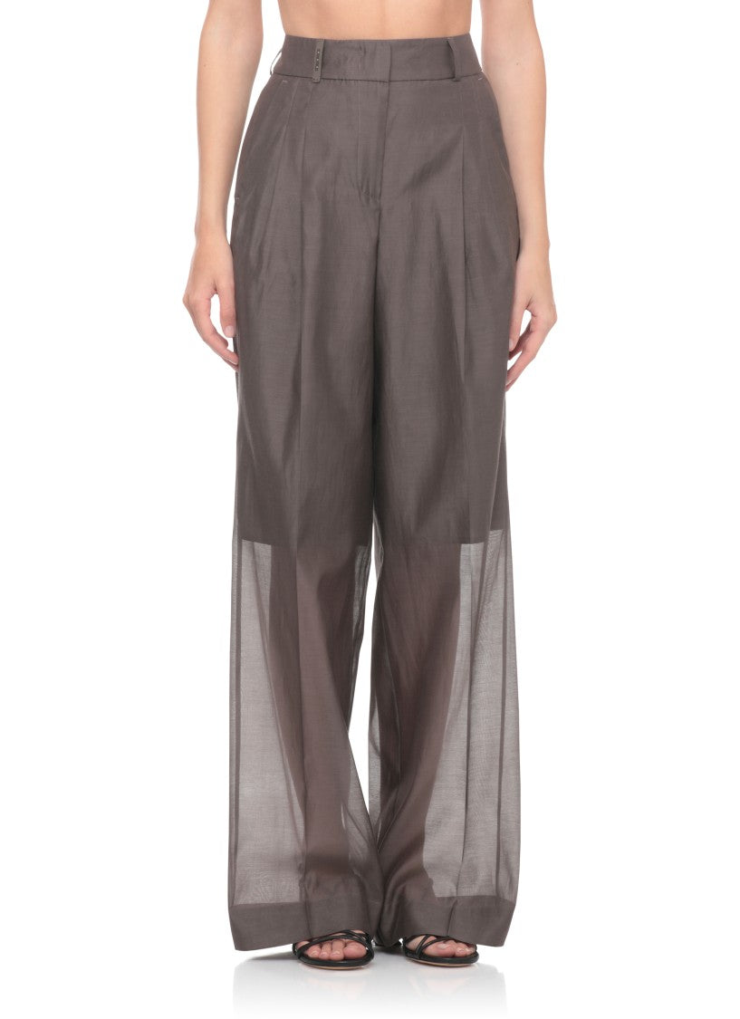 Peserico Brown Cotton-Silk Straight-Leg Pants