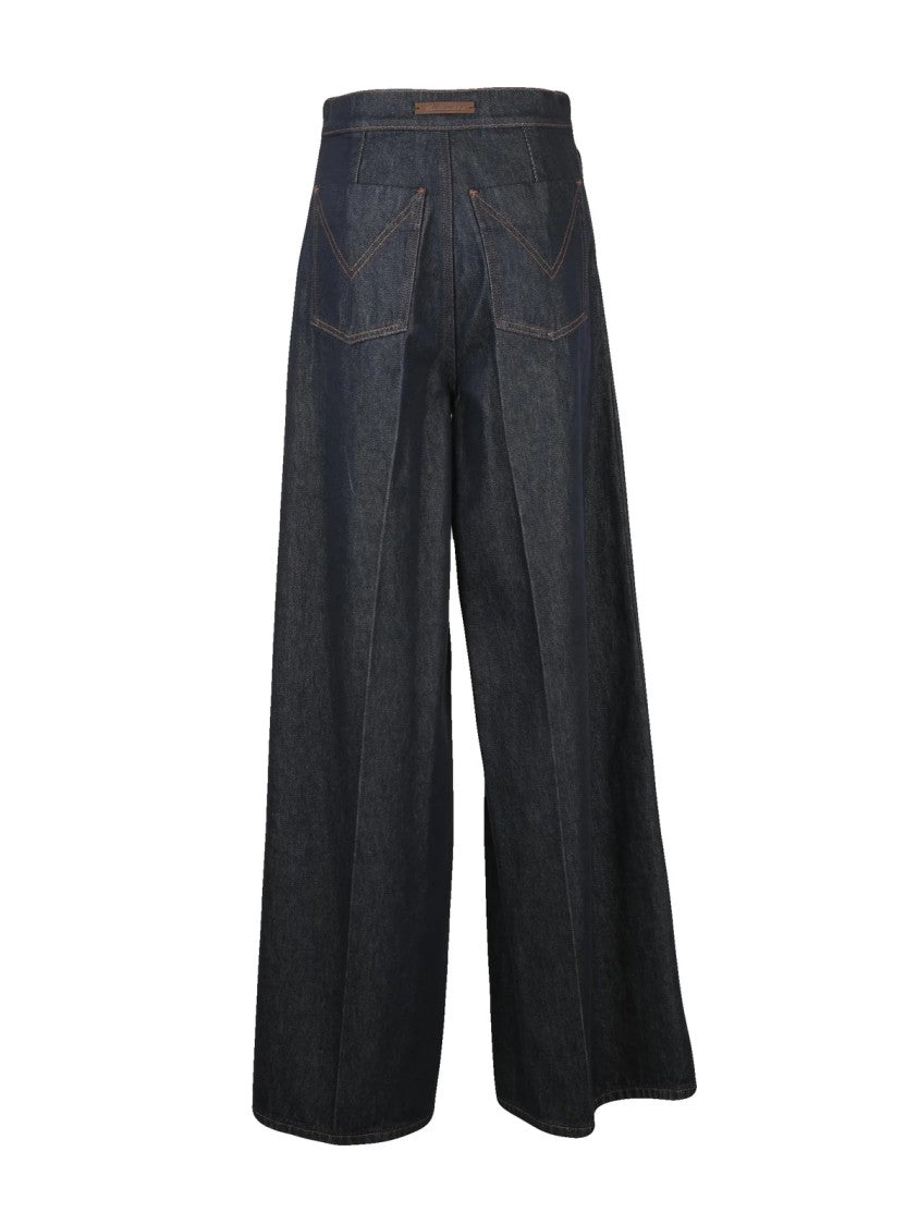 Max Mara Dark Indigo Cotton Wide-Leg Jeans