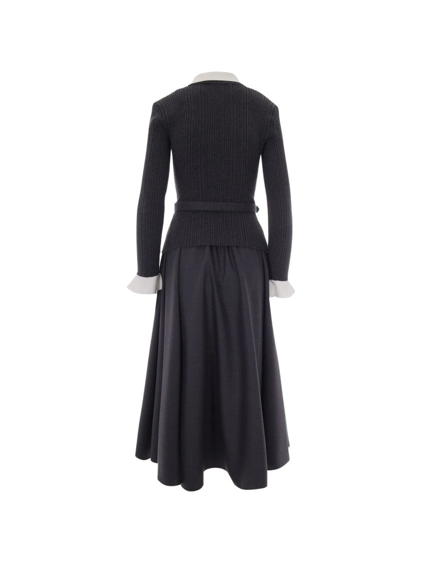 Self-Portrait Gray Ribbed Knit Midi Dress