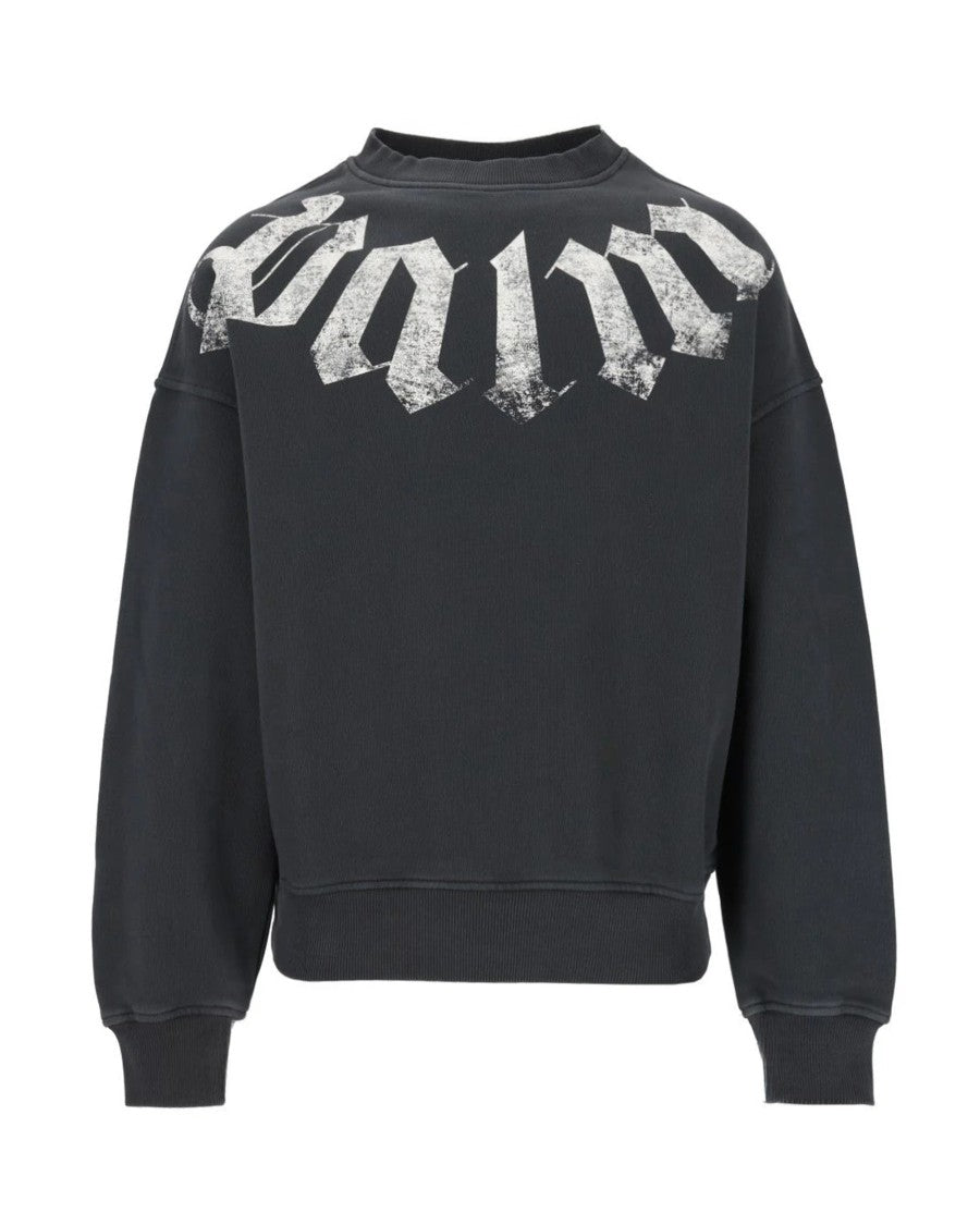 Palm Angels Black Cotton Distressed Logo Crewneck Sweatshirt