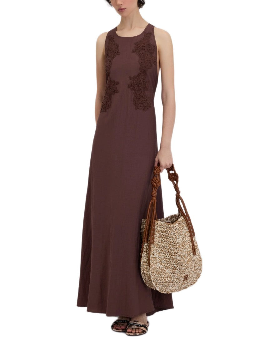 Ermanno Firenze Flared Maxi Dress With Tone-On-Tone Lace Detailing