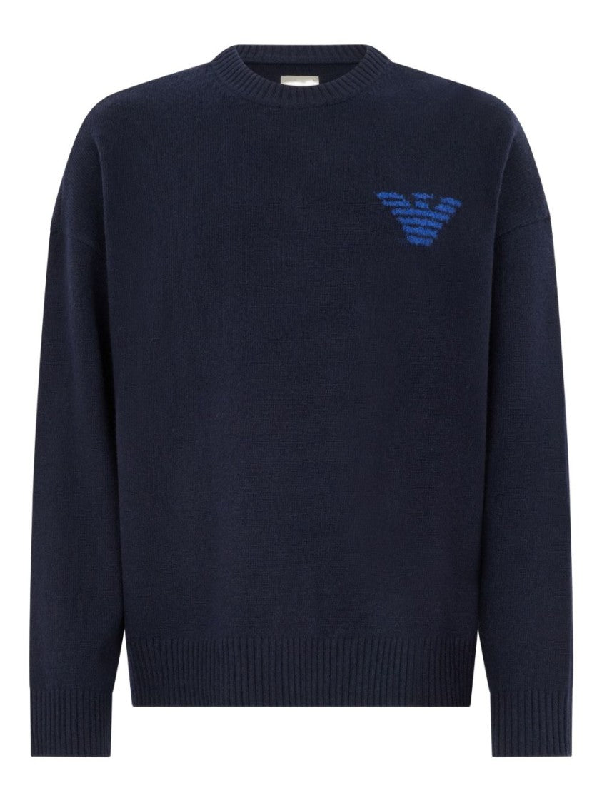 Emporio Armani Navy Blue Virgin Wool Blend Sweater