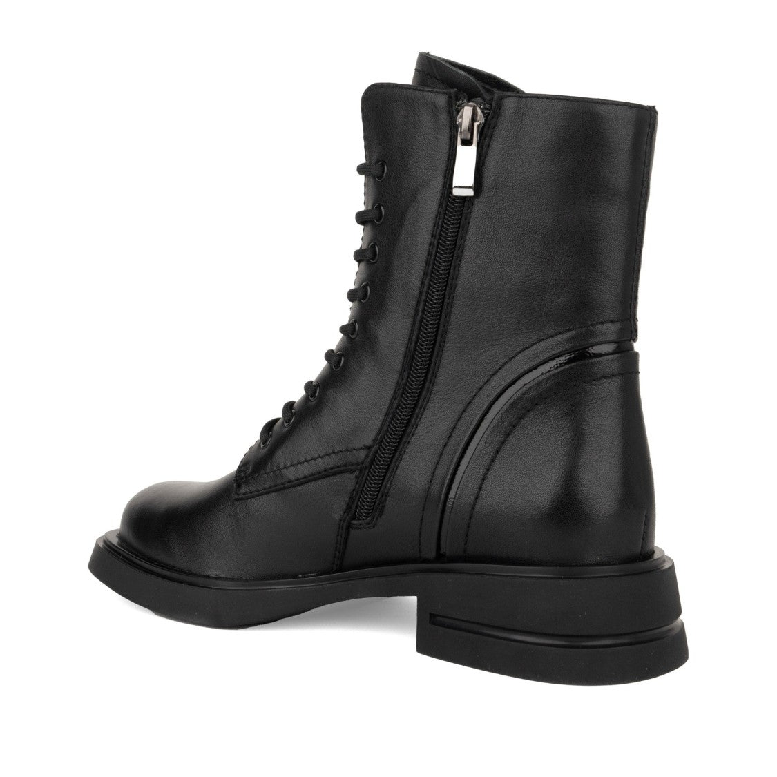 Linda Baumann Black Lace-Up Flat Sole Leather Ankle Boots