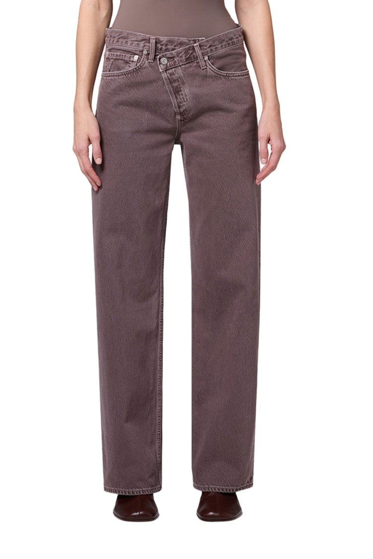 Agolde Grey Asymmetric Criss Cross Barrel-Leg Jeans