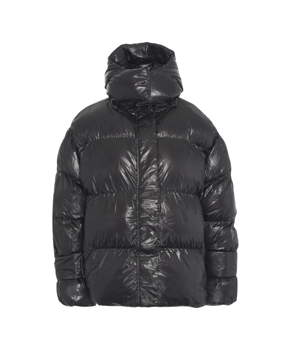Oval Square Quilted Puffer Jacket With High Collar