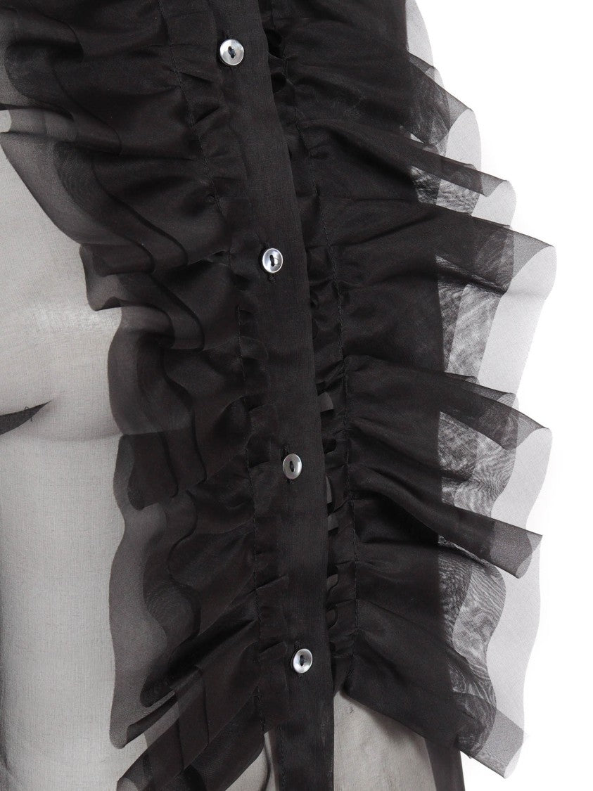 P.A.R.O.S.H. Silk Sheer Shirt With Ruffled Front