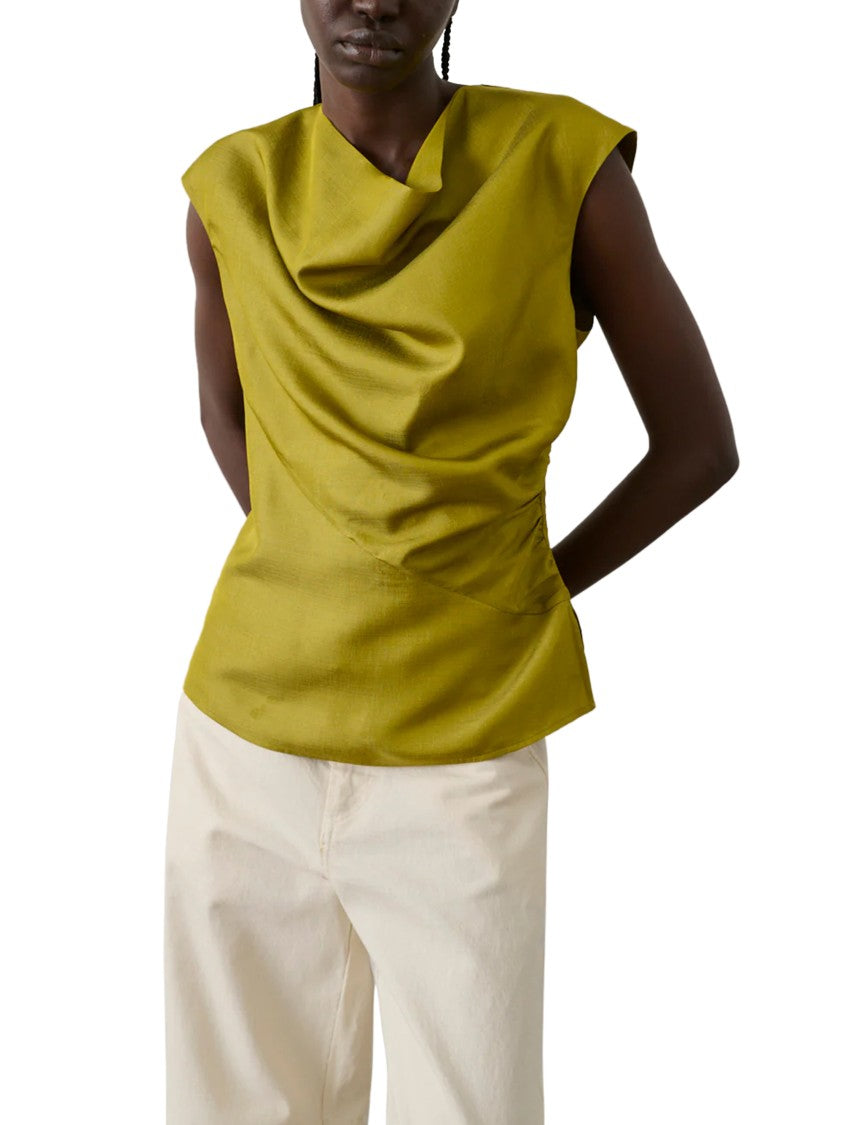 Soeur Structured Sleeveless Top With Draped Neckline