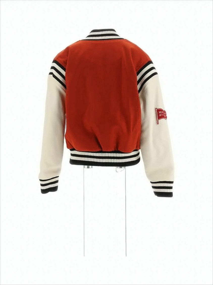 Maison Kitsuné Burnt Orange Wool Varsity Jacket With Textured Logo Patch