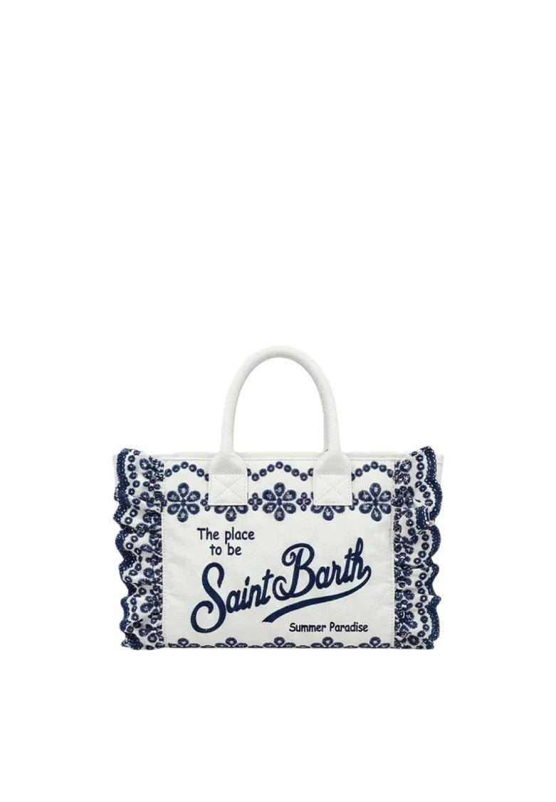 Mc2 Saint Barth Rectangular Tote Bag With Navy Blue Embroidery