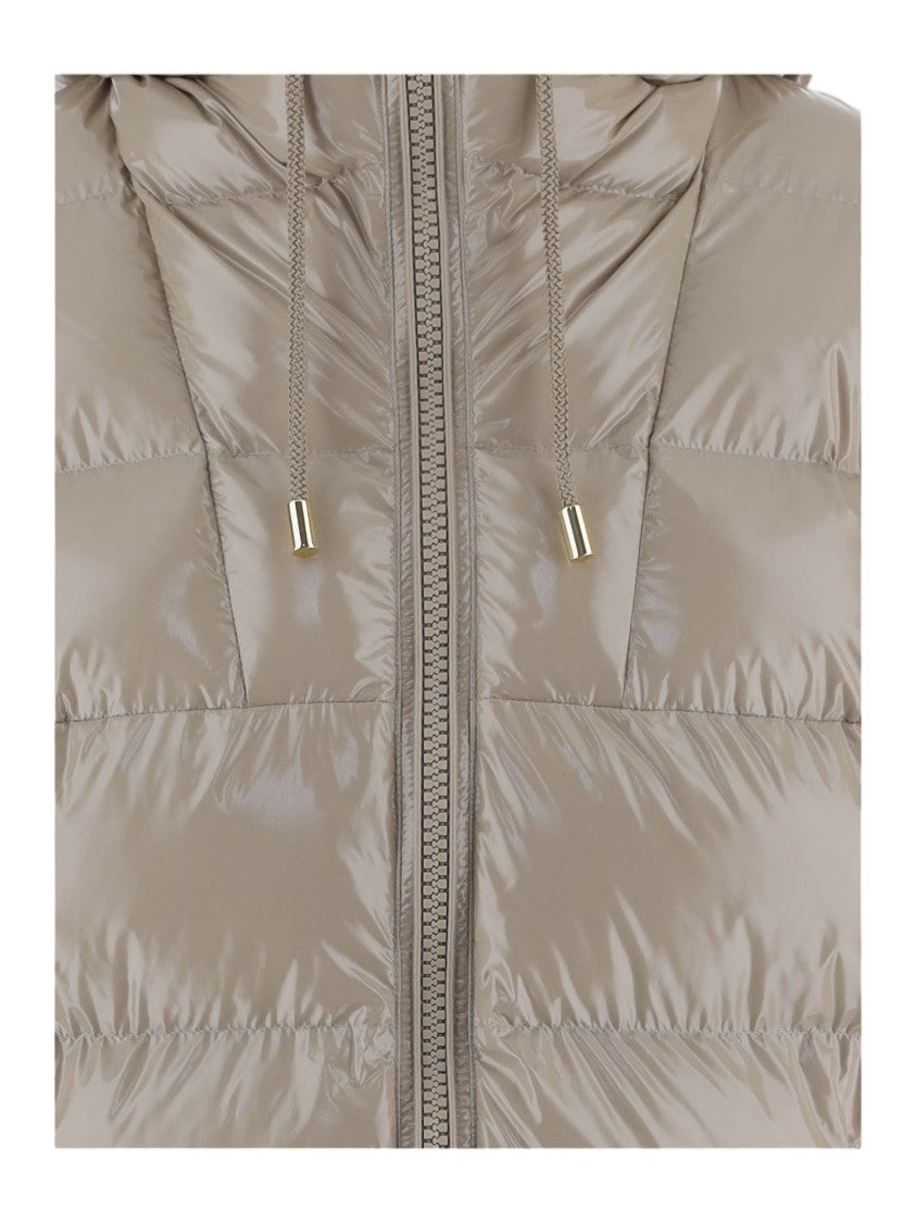 Pinko Beige Hooded Quilted Nylon Down Jacket